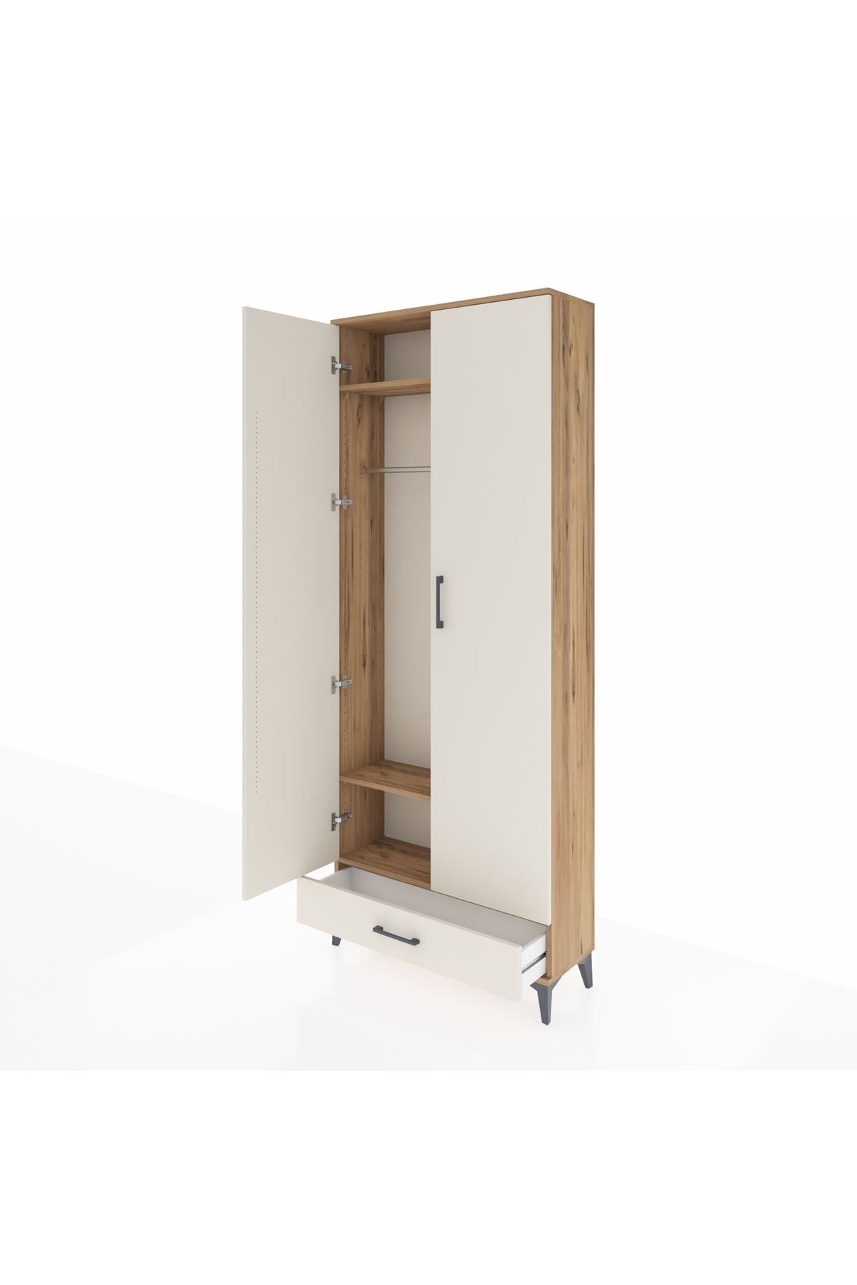 Arges Dolap 3 Raflı Tek Çekmeceli Tek Askılı 88x30x221 Çam-Aytaşı