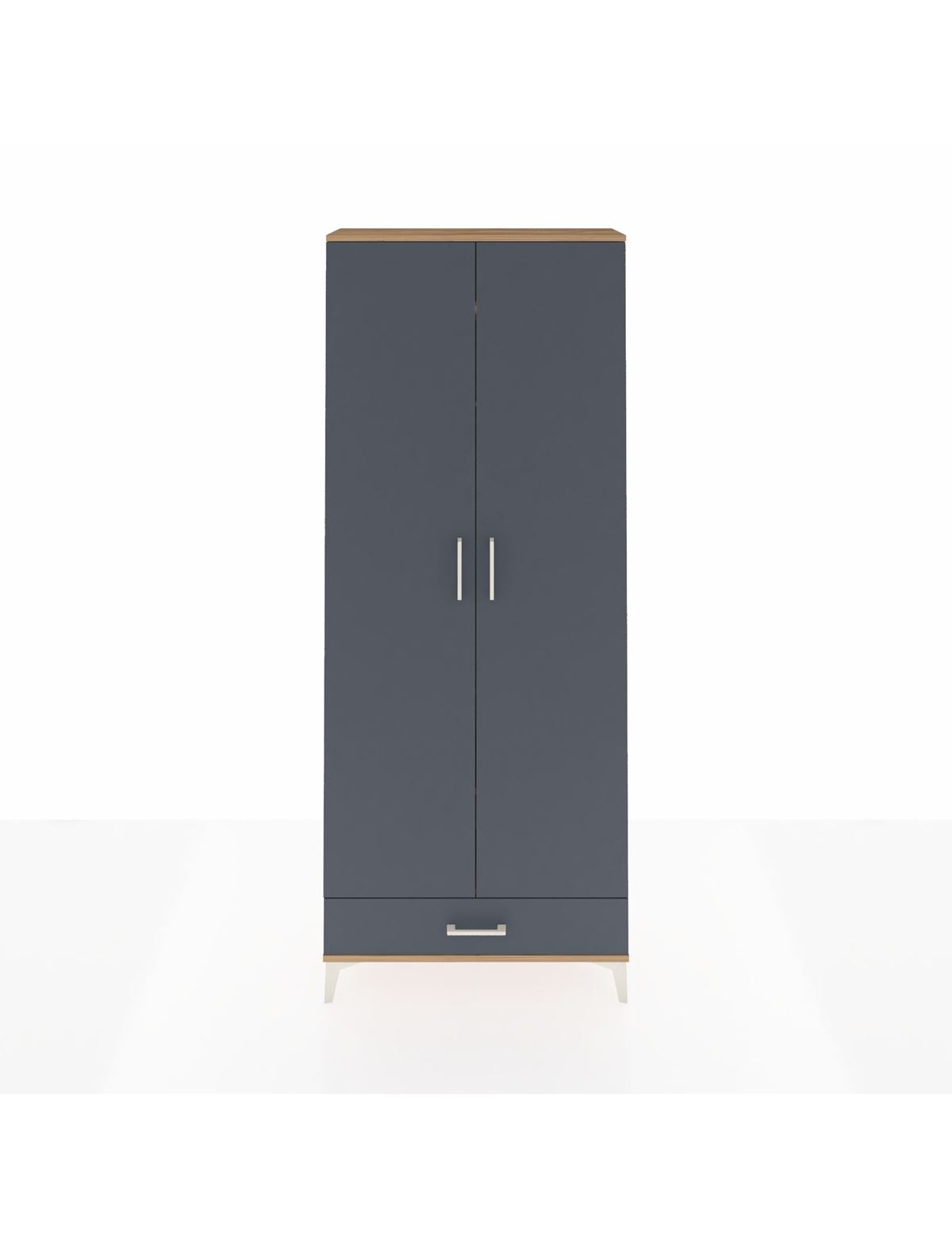 Arges Dolap 3 Raflı Tek Çekmeceli Tek Askılı 88x30x221 Çam-Antrasit