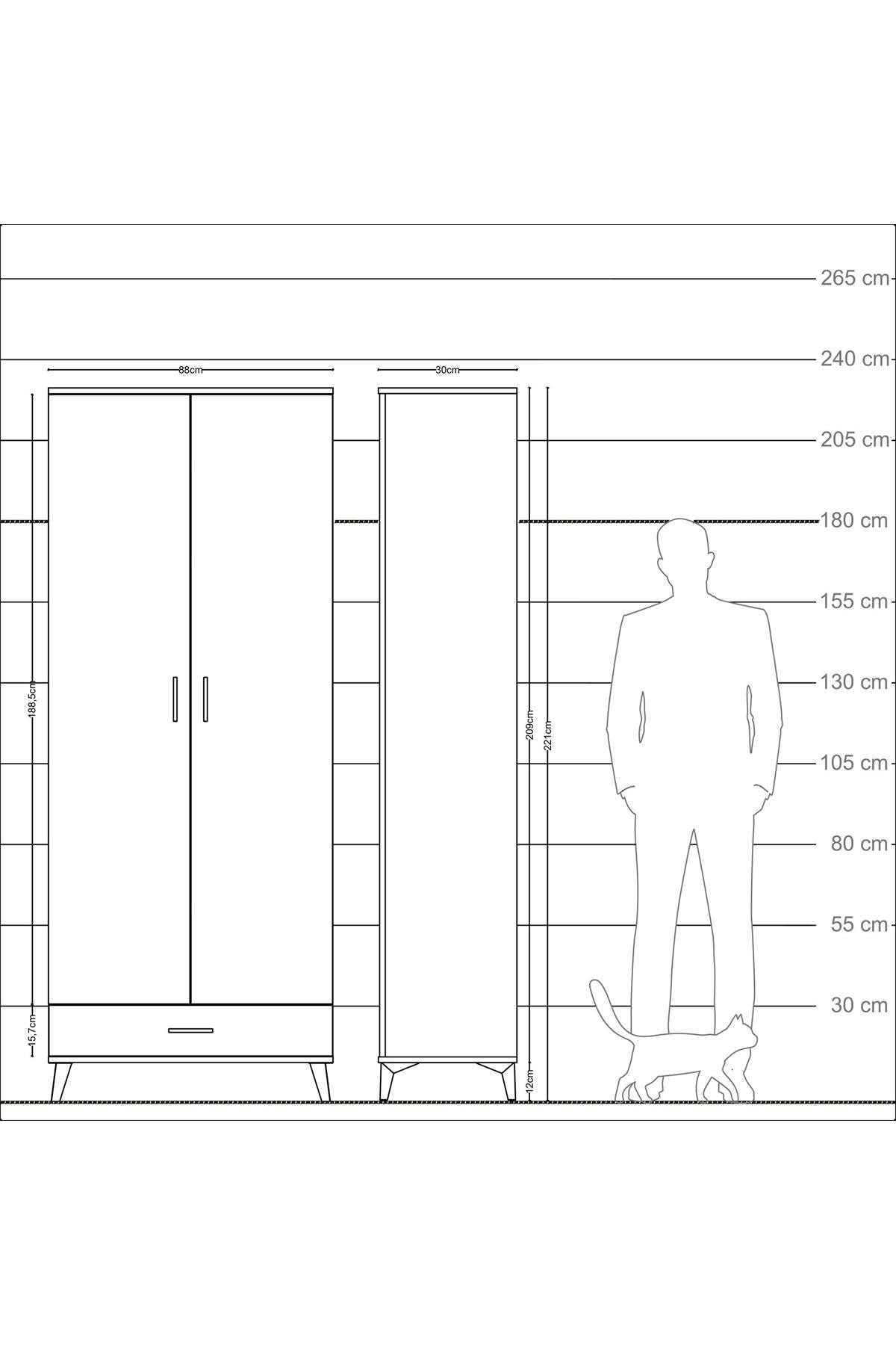 Arges Dolap 3 Raflı Tek Çekmeceli Tek Askılı 88x30x221 Çam-Antrasit