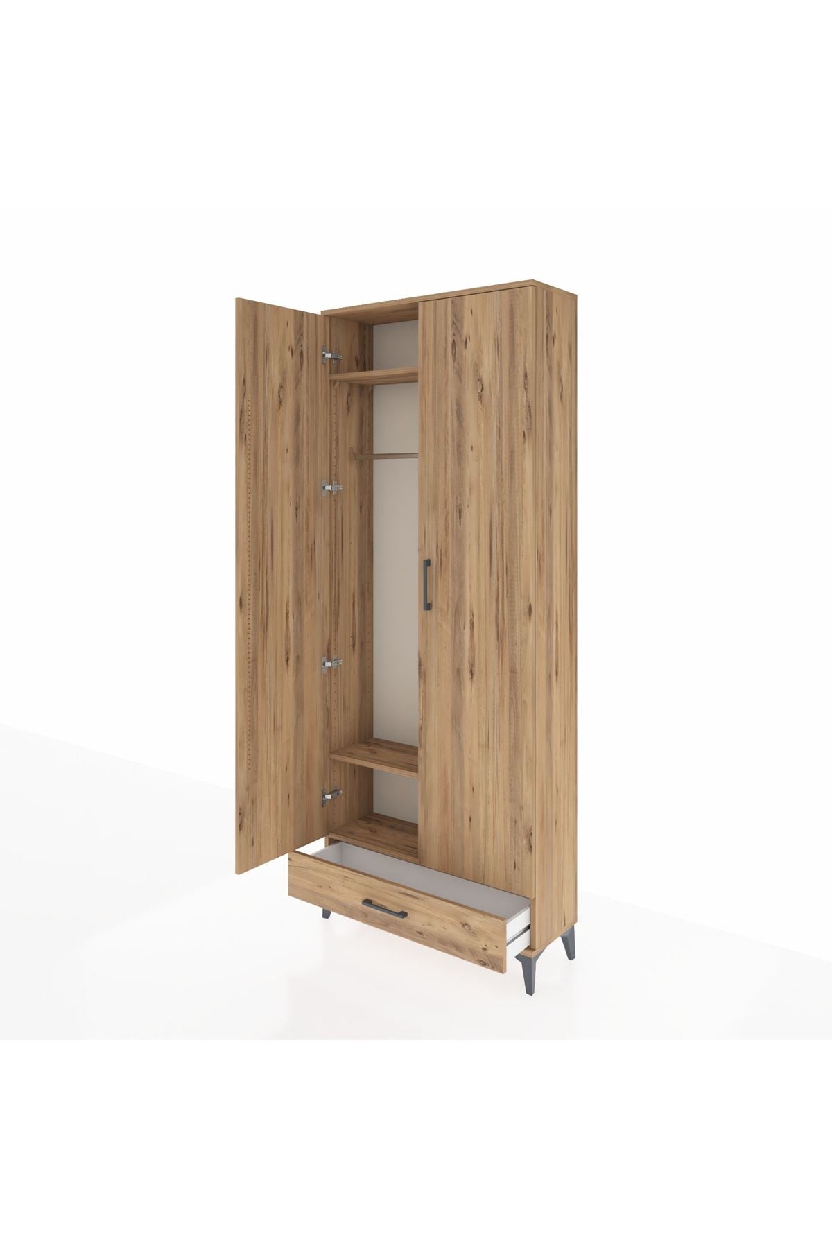 Arges Dolap 3 Raflı Tek Çekmeceli Tek Askılı 88x30x221 Çam-Çam