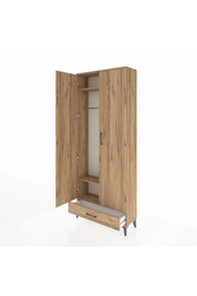 Arges Dolap 3 Raflı Tek Çekmeceli Tek Askılı 88x30x221 Çam-Çam