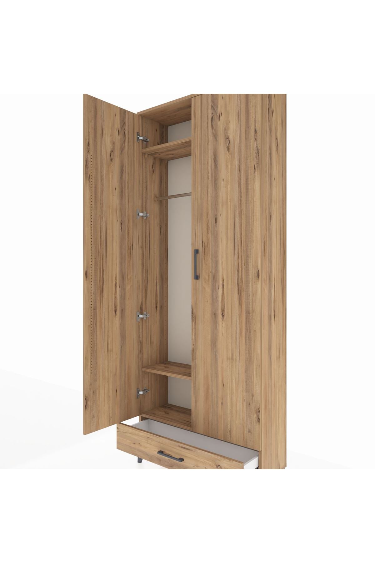 Arges Dolap 3 Raflı Tek Çekmeceli Tek Askılı 88x30x221 Çam-Çam