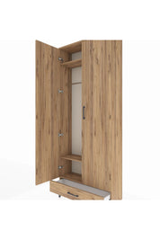 Arges Dolap 3 Raflı Tek Çekmeceli Tek Askılı 88x30x221 Çam-Çam