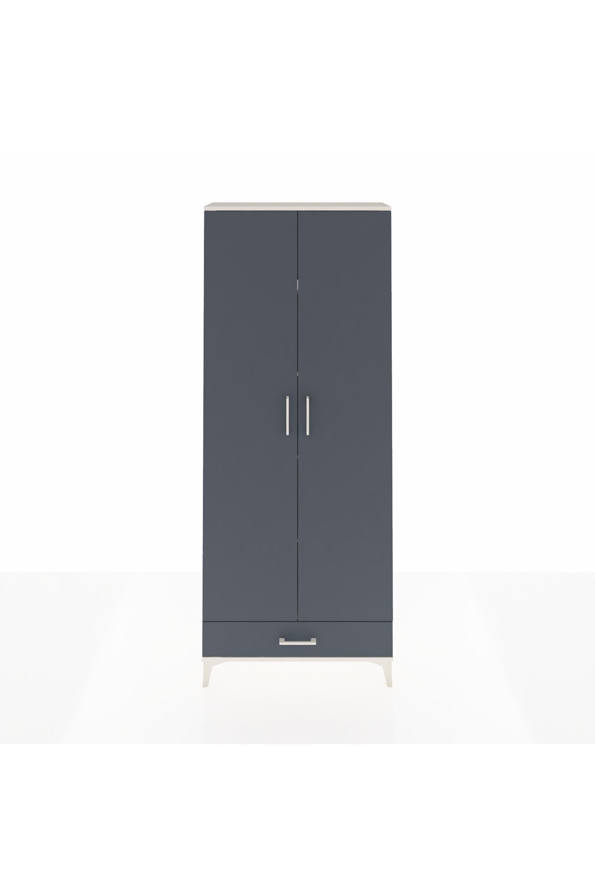 Arges Dolap 5 Raflı Tek Çekmeceli 2 Kapaklı 88x30x221 Aytaşı-Antrasit