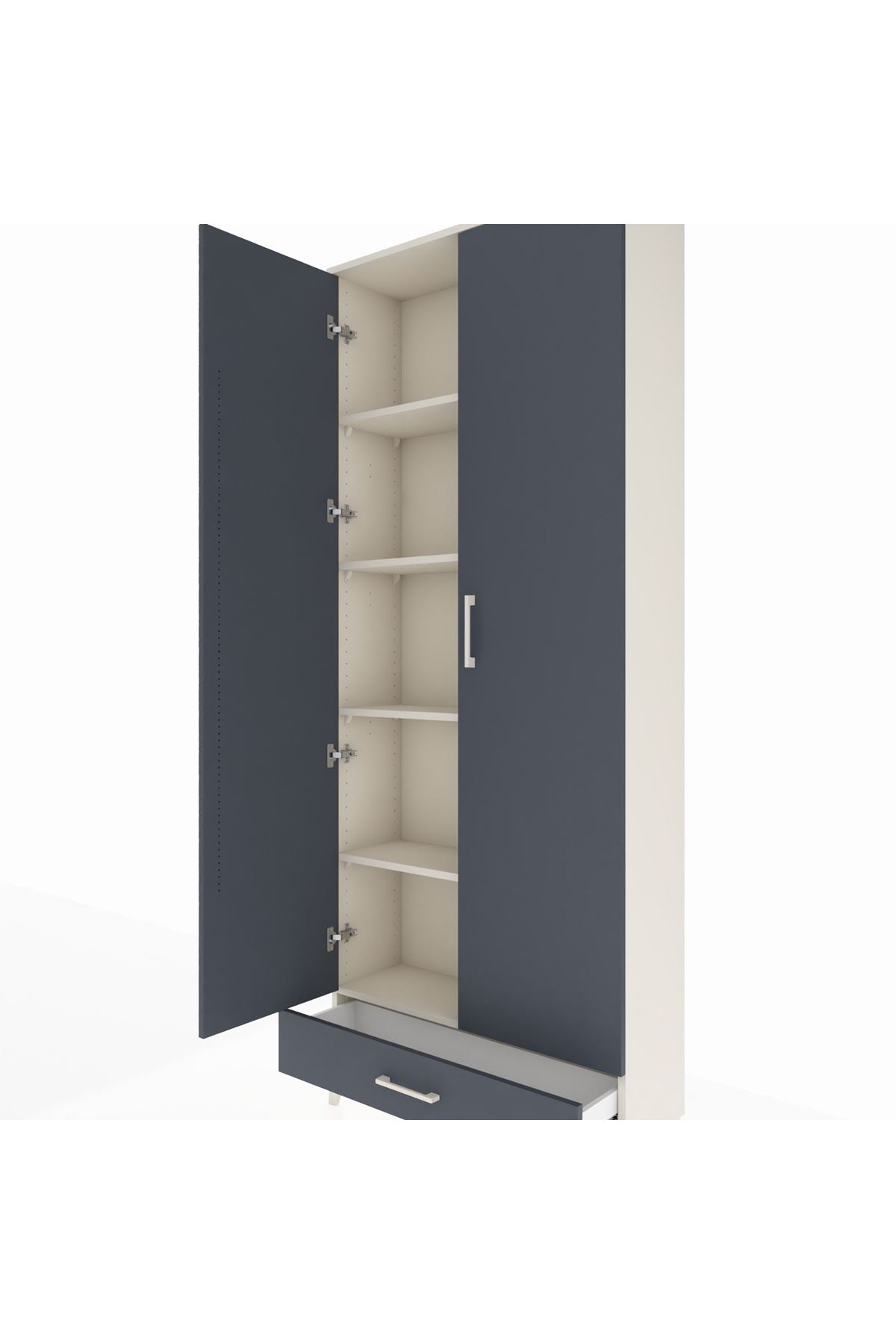 Arges Dolap 5 Raflı Tek Çekmeceli 2 Kapaklı 88x30x221 Aytaşı-Antrasit