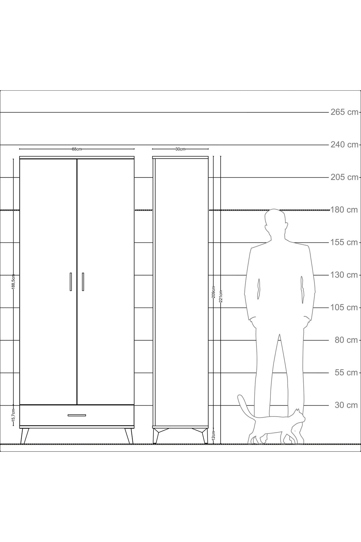 Arges Dolap 5 Raflı Tek Çekmeceli 2 Kapaklı 88x30x221 Aytaşı-Çam