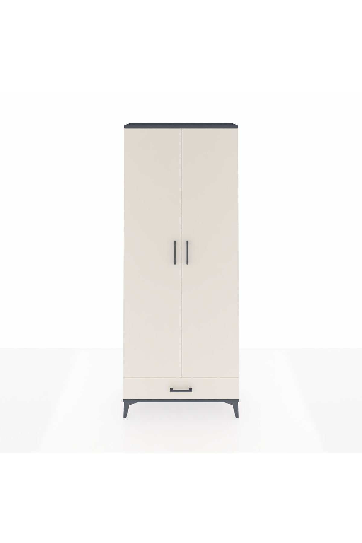 Arges Dolap 5 Raflı Tek Çekmeceli 2 Kapaklı 88x30x221 Antrasit-Aytaşı