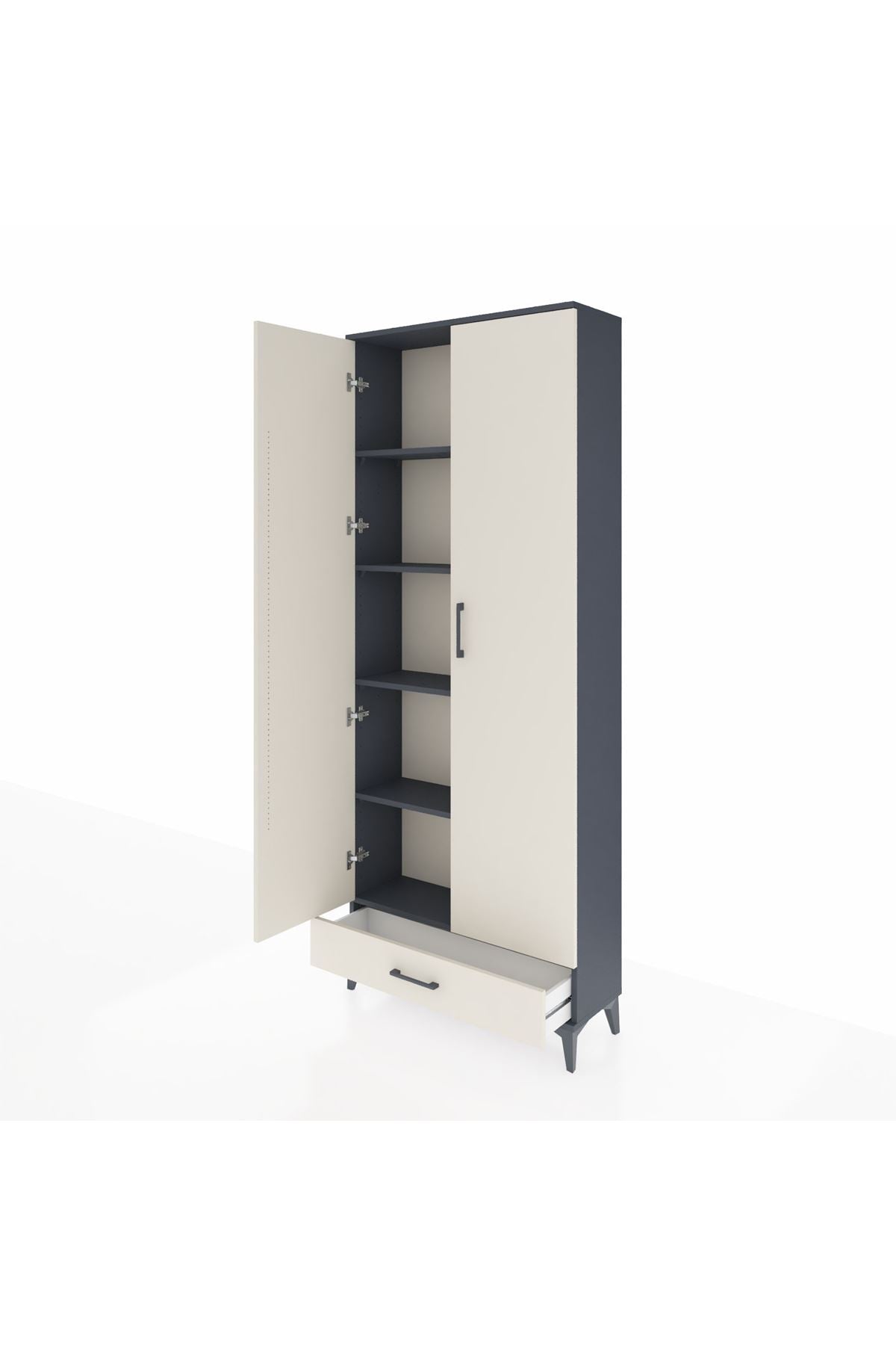 Arges Dolap 5 Raflı Tek Çekmeceli 2 Kapaklı 88x30x221 Antrasit-Aytaşı