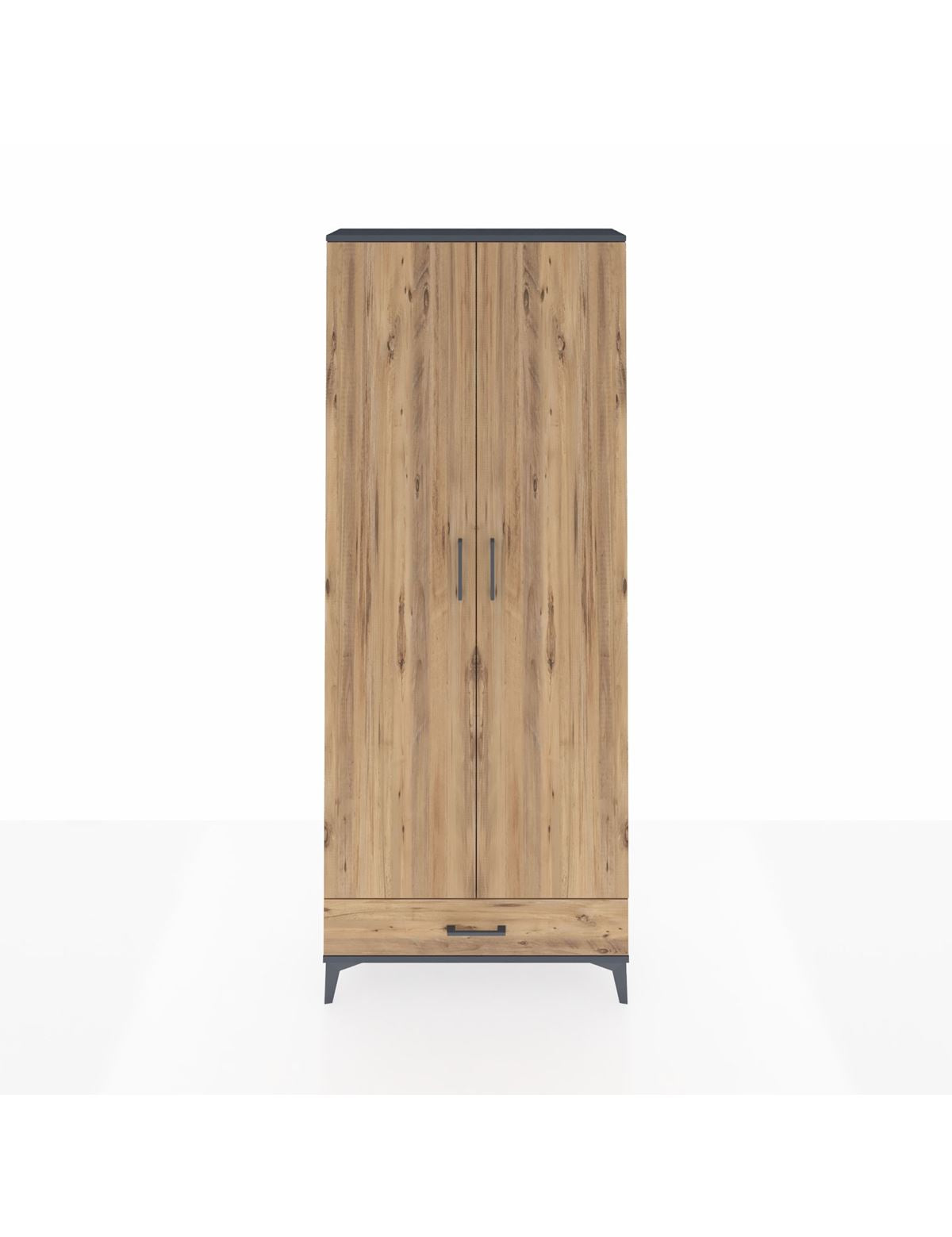 Arges Dolap 5 Raflı Tek Çekmeceli 2 Kapaklı 88x30x221 Antrasit-Çam