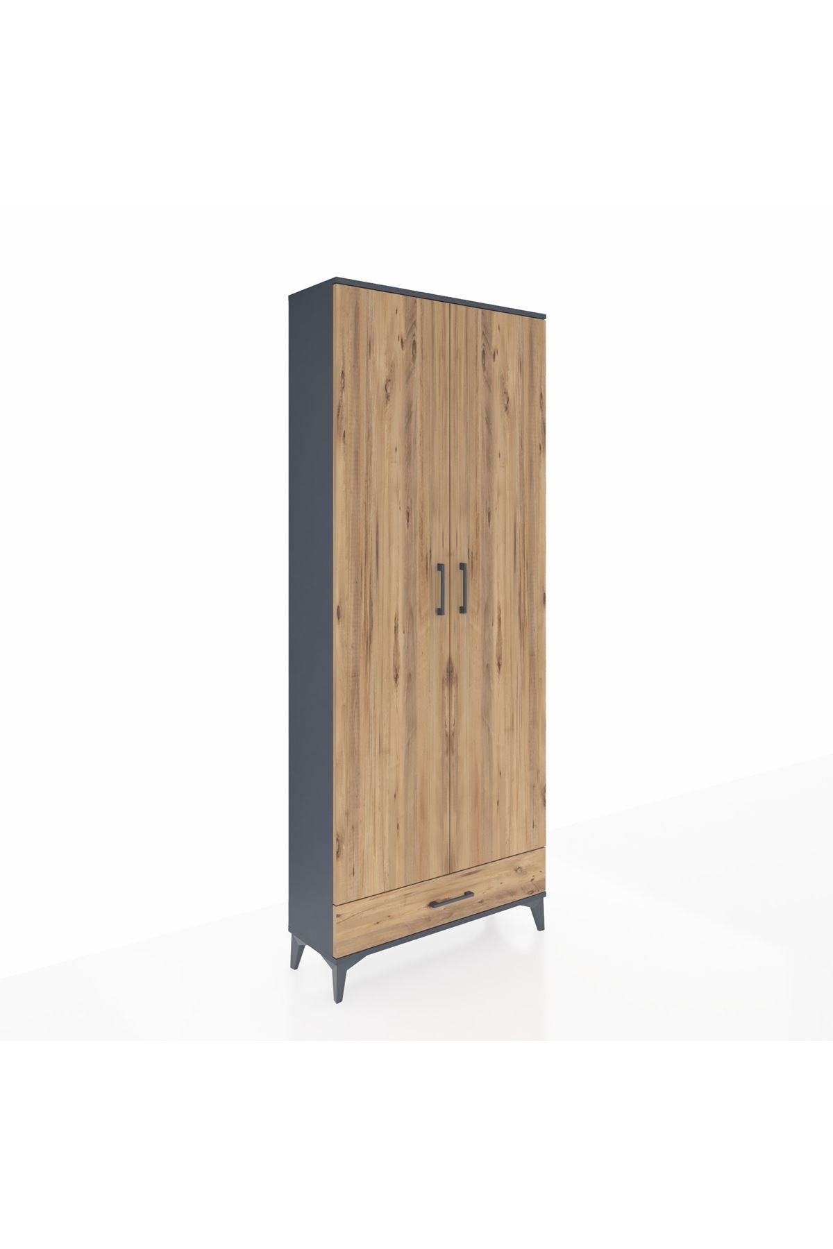 Arges Dolap 5 Raflı Tek Çekmeceli 2 Kapaklı 88x30x221 Antrasit-Çam