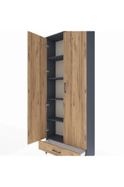 Arges Dolap 5 Raflı Tek Çekmeceli 2 Kapaklı 88x30x221 Antrasit-Çam