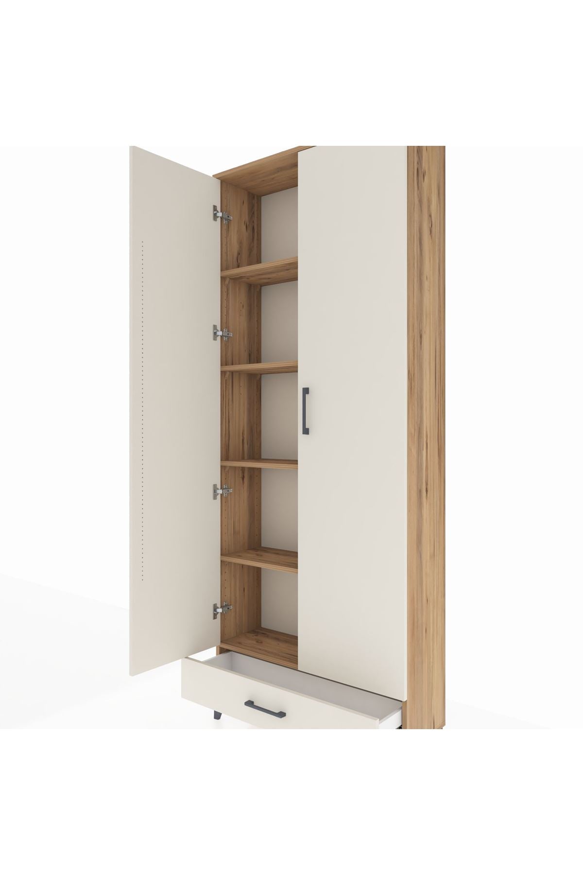 Arges Dolap 5 Raflı Tek Çekmeceli 2 Kapaklı 88x30x221 Çam-Aytaşı