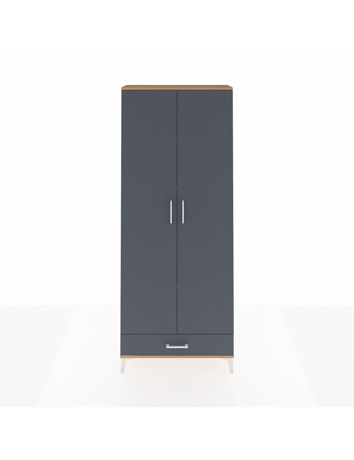 Arges Dolap 5 Raflı Tek Çekmeceli 2 Kapaklı 88x30x221 Çam-Antrasit