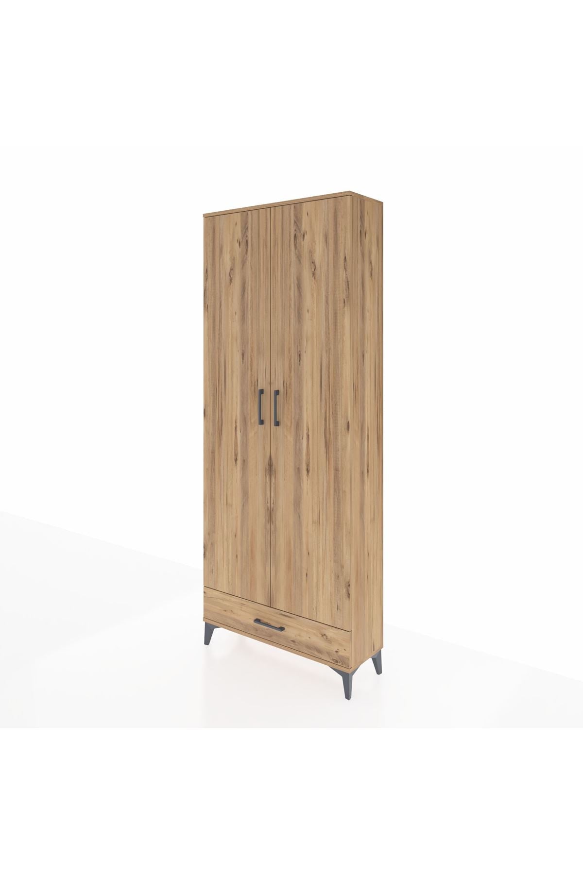 Arges Dolap 5 Raflı Tek Çekmeceli 2 Kapaklı 88x30x221 Çam-Çam