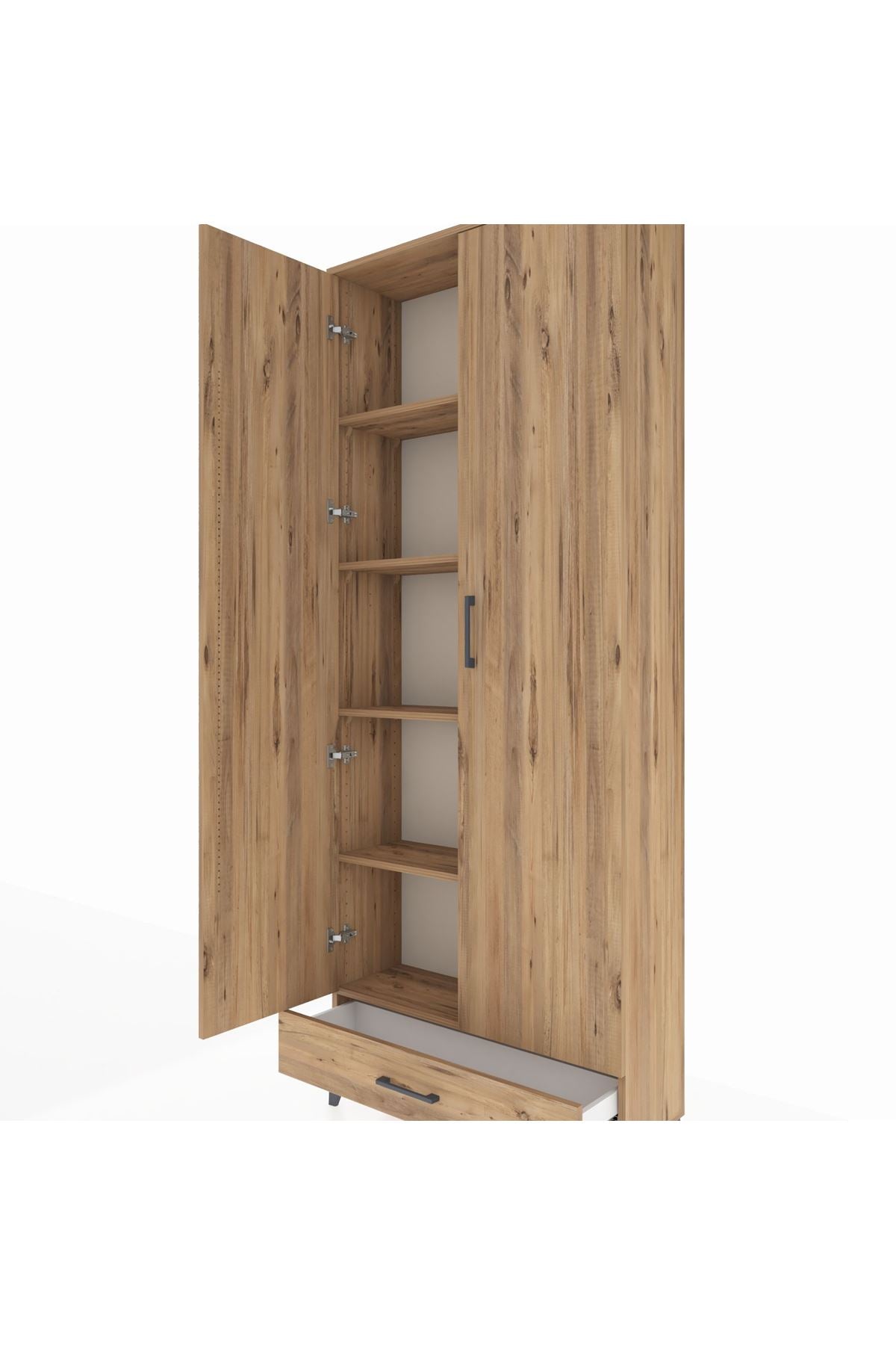 Arges Dolap 5 Raflı Tek Çekmeceli 2 Kapaklı 88x30x221 Çam-Çam