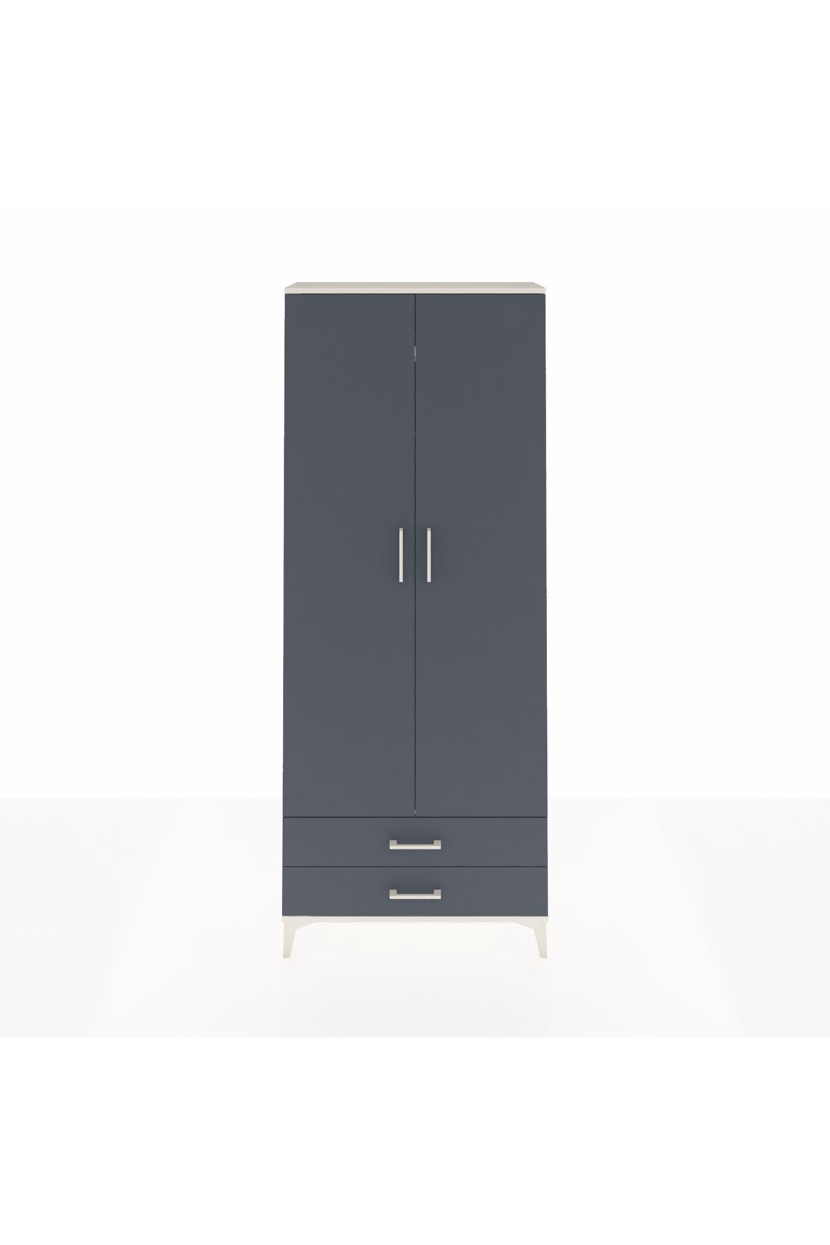 Arges Dolap 2 Raflı 2 Çekmeceli Tek Askılı 88x30x221 Aytaşı-Antrasit