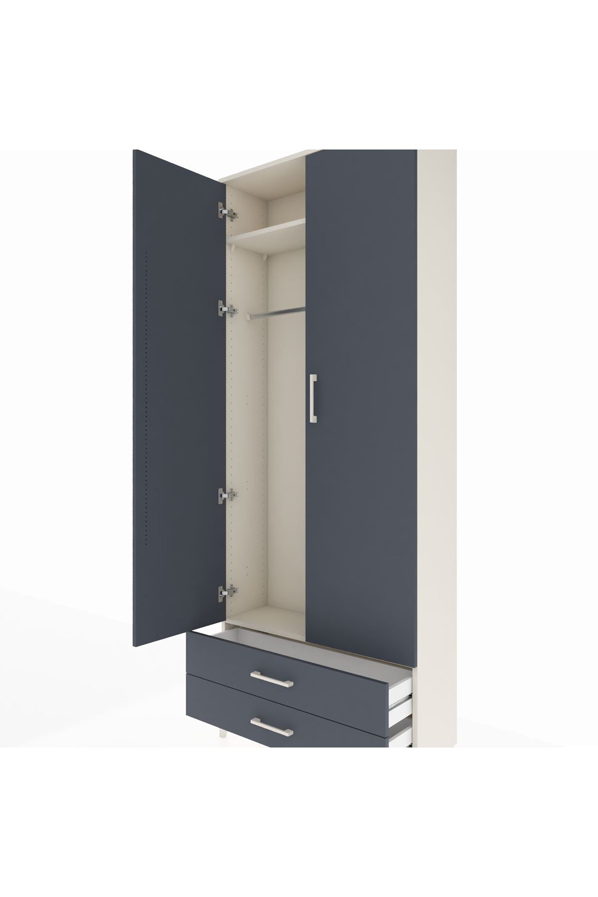 Arges Dolap 2 Raflı 2 Çekmeceli Tek Askılı 88x30x221 Aytaşı-Antrasit