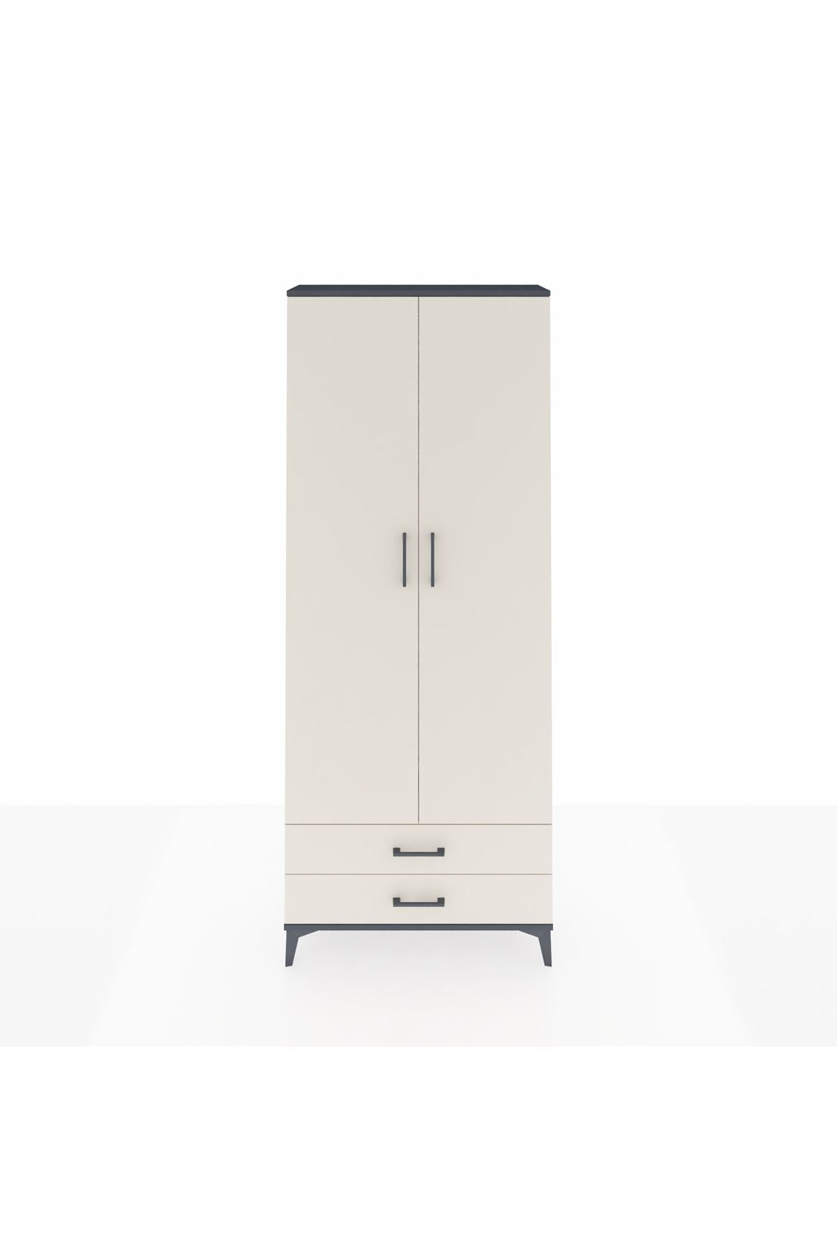 Arges Dolap 2 Raflı 2 Çekmeceli Tek Askılı 88x30x221 Antrasit-Aytaşı