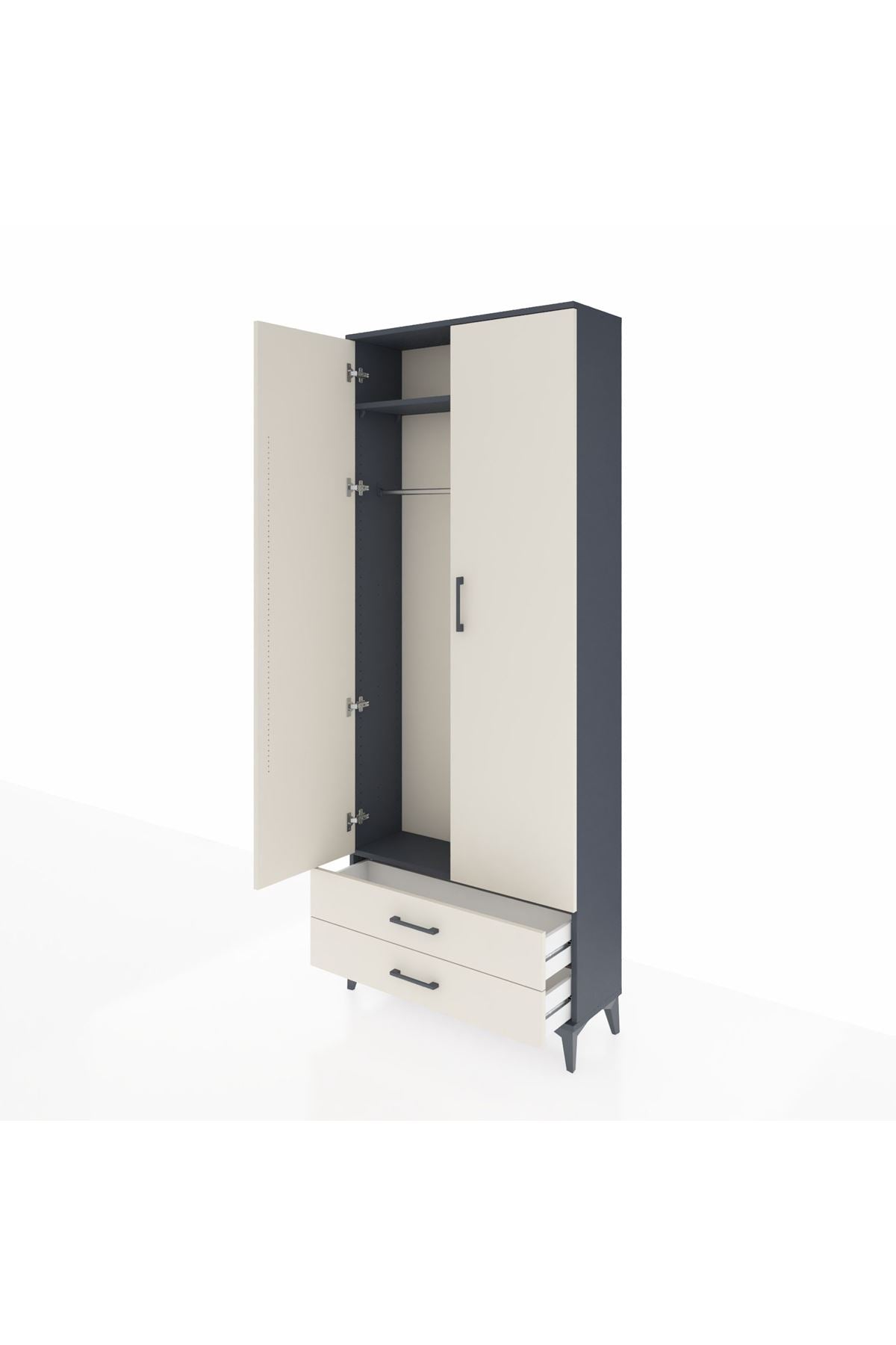 Arges Dolap 2 Raflı 2 Çekmeceli Tek Askılı 88x30x221 Antrasit-Aytaşı