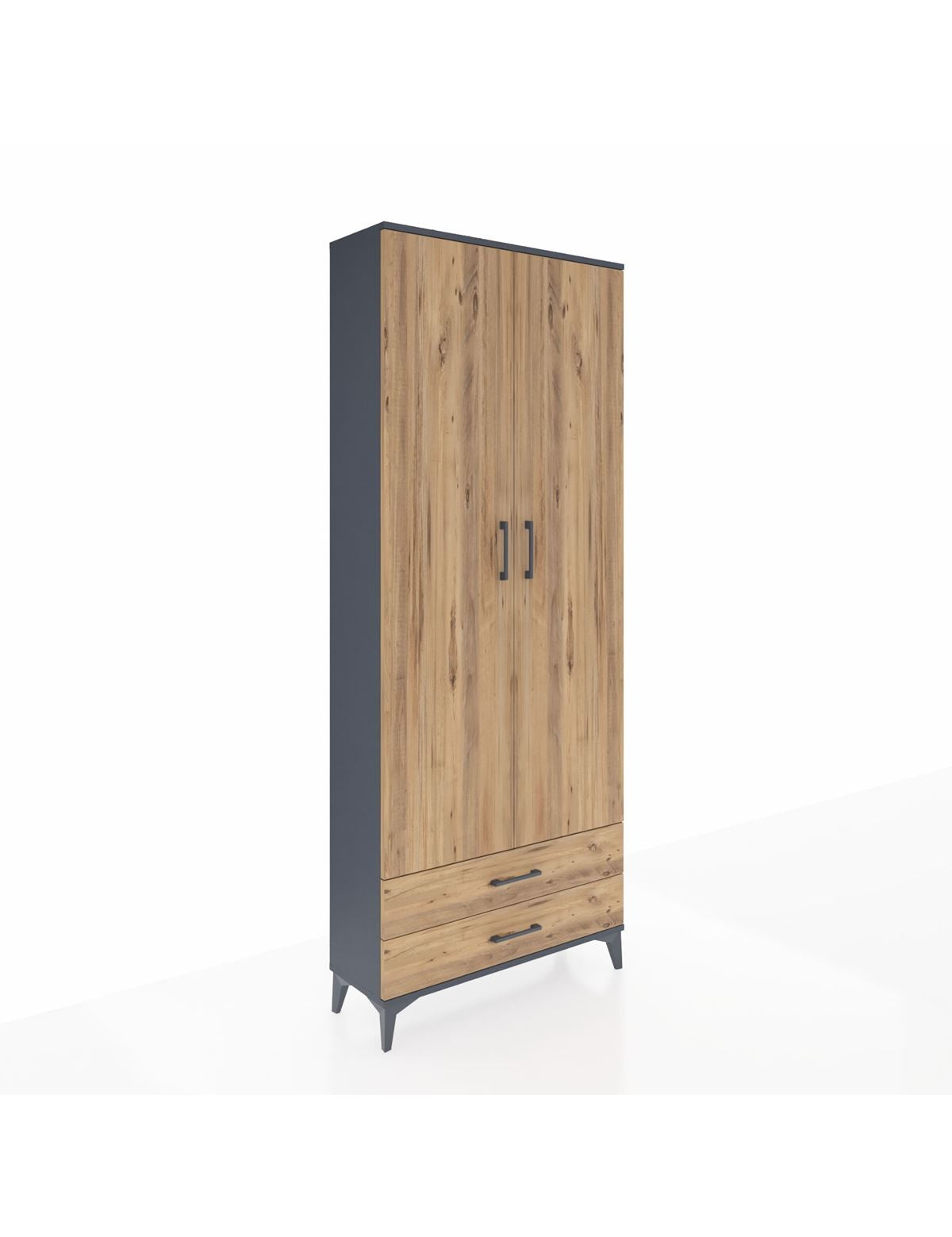 Arges Dolap 2 Raflı 2 Çekmeceli Tek Askılı 88x30x221 Antrasit-Çam