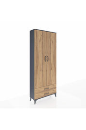 Arges Dolap 2 Raflı 2 Çekmeceli Tek Askılı 88x30x221 Antrasit-Çam