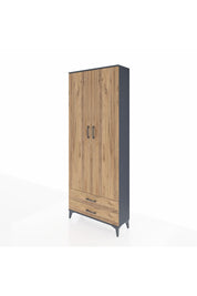 Arges Dolap 2 Raflı 2 Çekmeceli Tek Askılı 88x30x221 Antrasit-Çam
