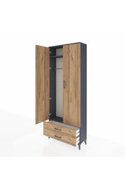 Arges Dolap 2 Raflı 2 Çekmeceli Tek Askılı 88x30x221 Antrasit-Çam