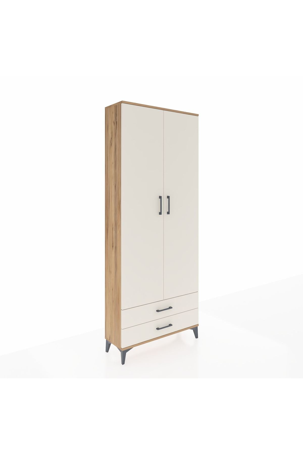 Arges Dolap 2 Raflı 2 Çekmeceli Tek Askılı 88x30x221 Çam-Aytaşı