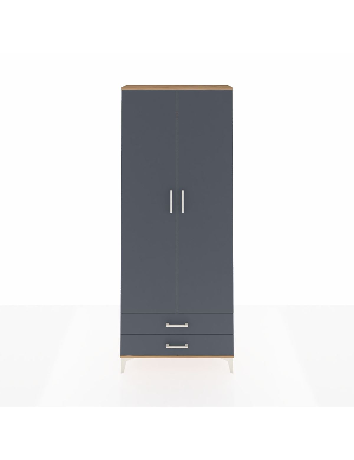 Arges Dolap 2 Raflı 2 Çekmeceli Tek Askılı 88x30x221 Çam-Antrasit