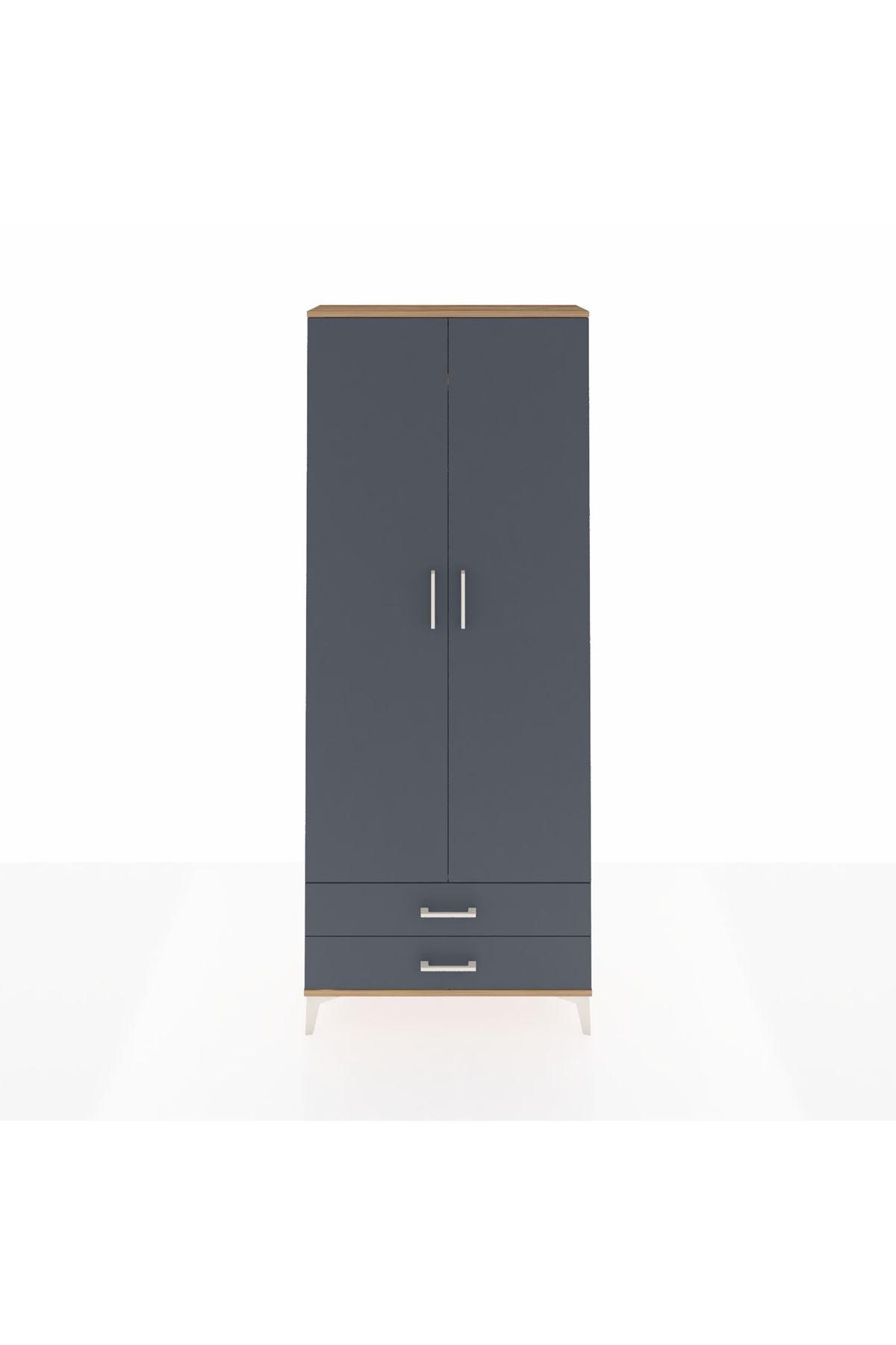 Arges Dolap 2 Raflı 2 Çekmeceli Tek Askılı 88x30x221 Çam-Antrasit