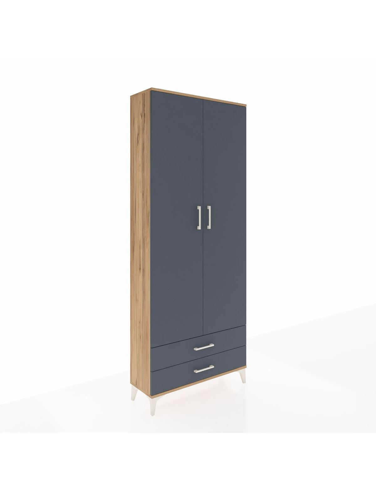 Arges Dolap 2 Raflı 2 Çekmeceli Tek Askılı 88x30x221 Çam-Antrasit