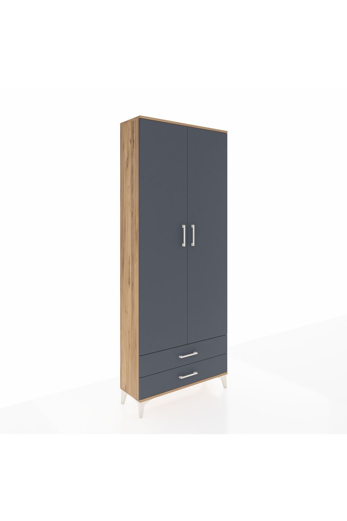 Arges Dolap 2 Raflı 2 Çekmeceli Tek Askılı 88x30x221 Çam-Antrasit