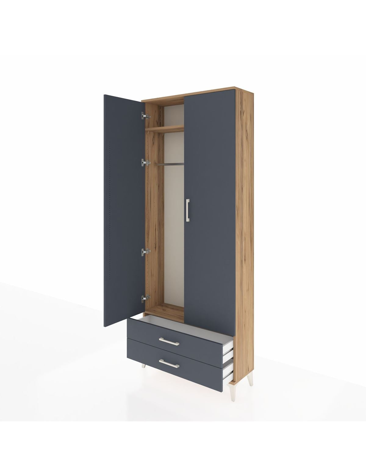 Arges Dolap 2 Raflı 2 Çekmeceli Tek Askılı 88x30x221 - S30M007V8A