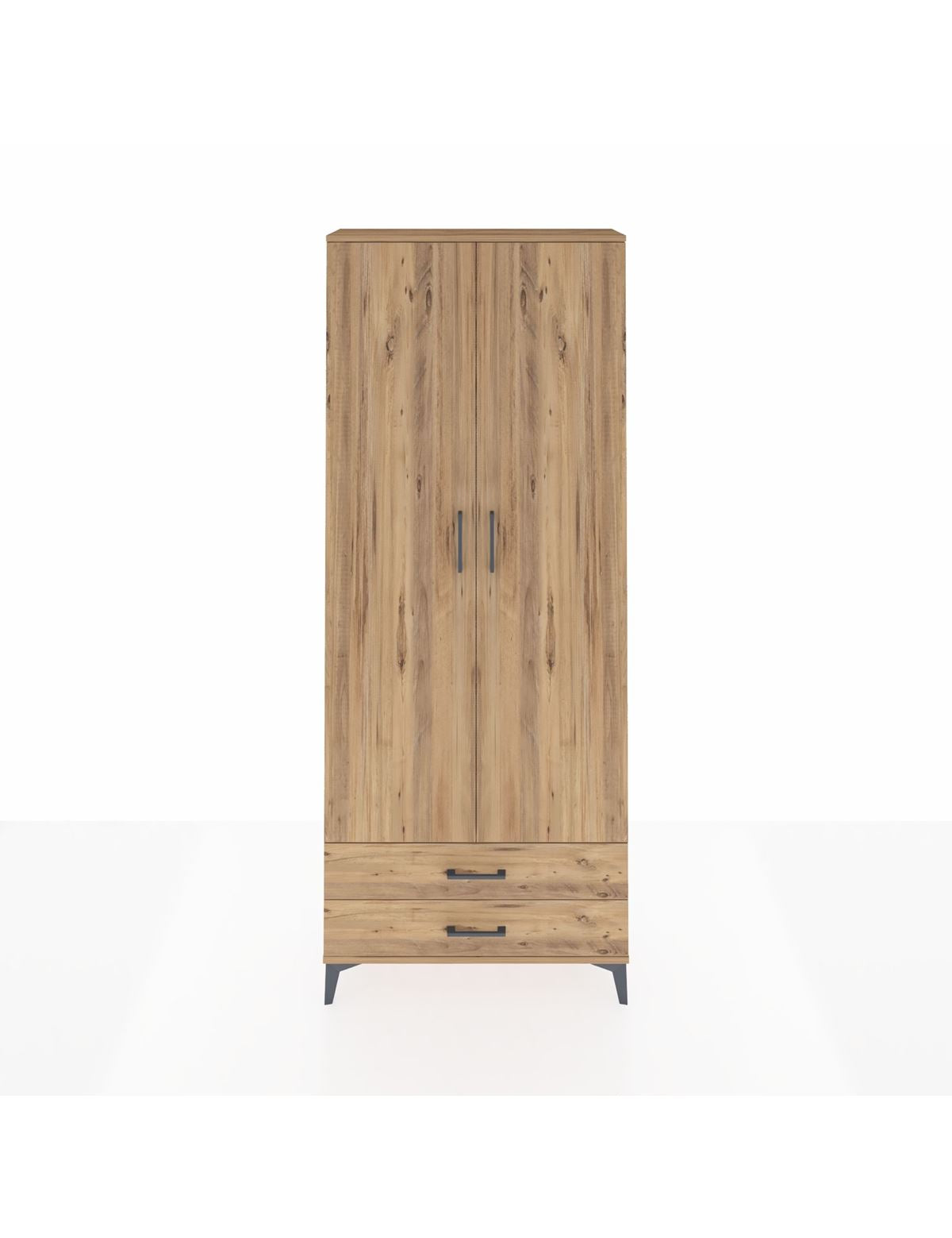 Arges Dolap 2 Raflı 2 Çekmeceli Tek Askılı 88x30x221 Çam-Çam