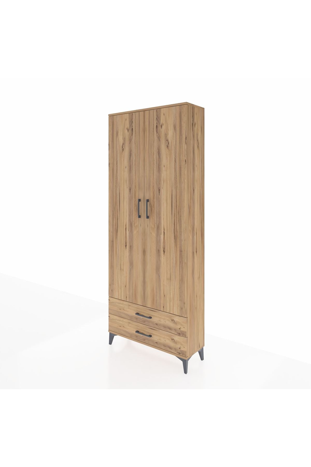 Arges Dolap 2 Raflı 2 Çekmeceli Tek Askılı 88x30x221 Çam-Çam