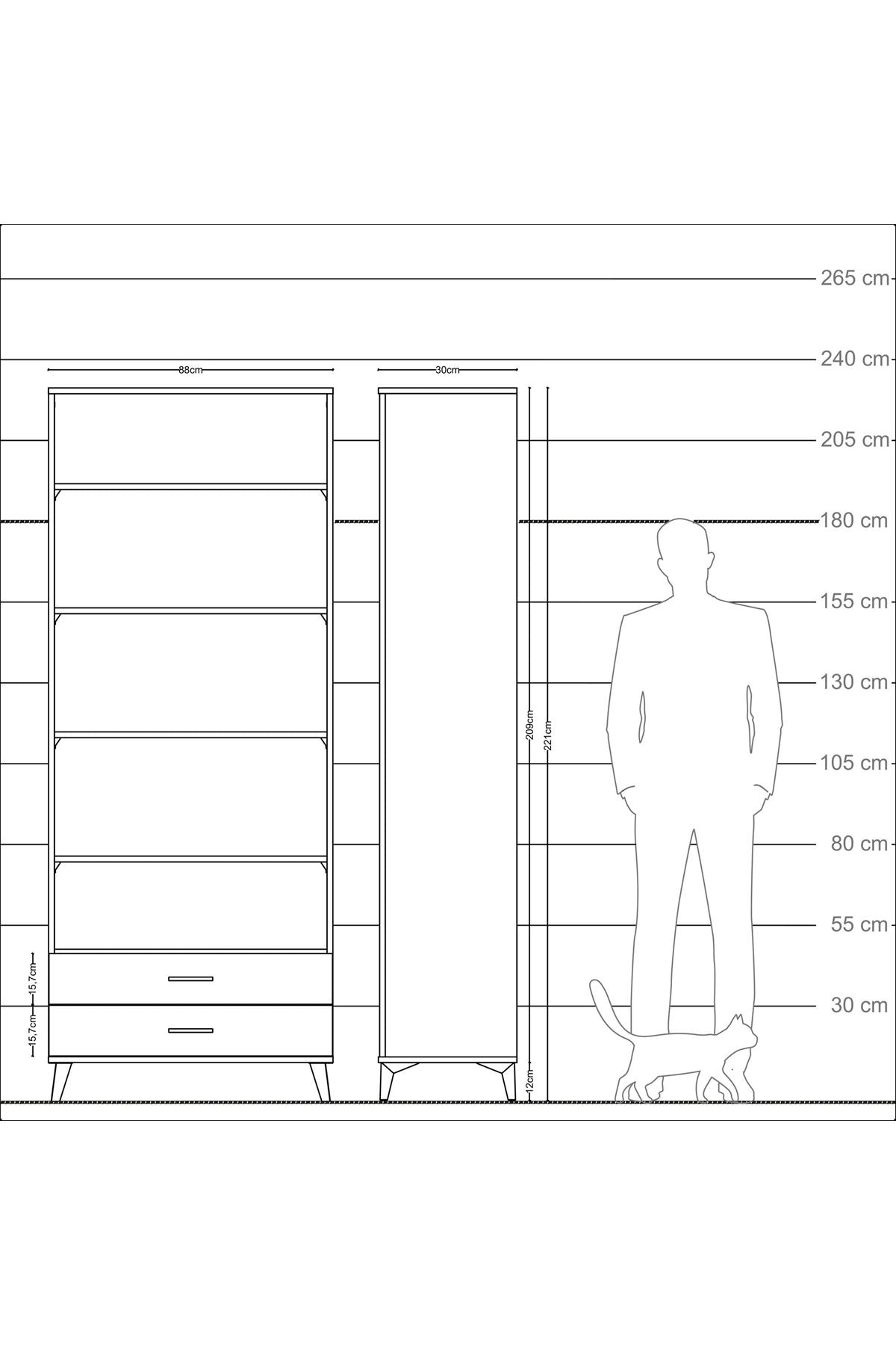 Arges Dolap 5 Raflı 2 Çekmeceli 88x30x221 Antrasit-Aytaşı