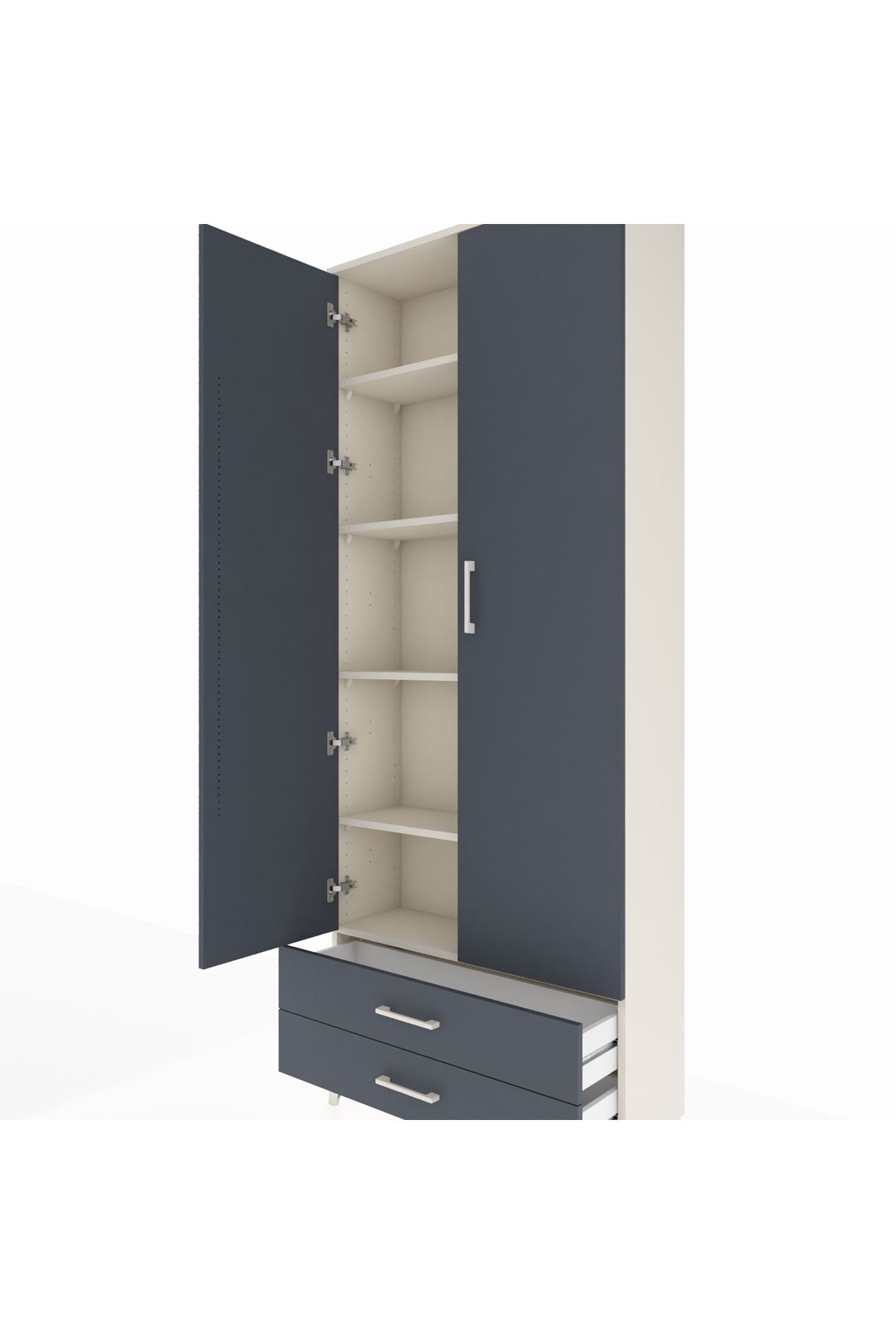 Arges Dolap 5 Raflı 2 Çekmeceli 2 Kapaklı 88x30x221 Aytaşı-Antrasit