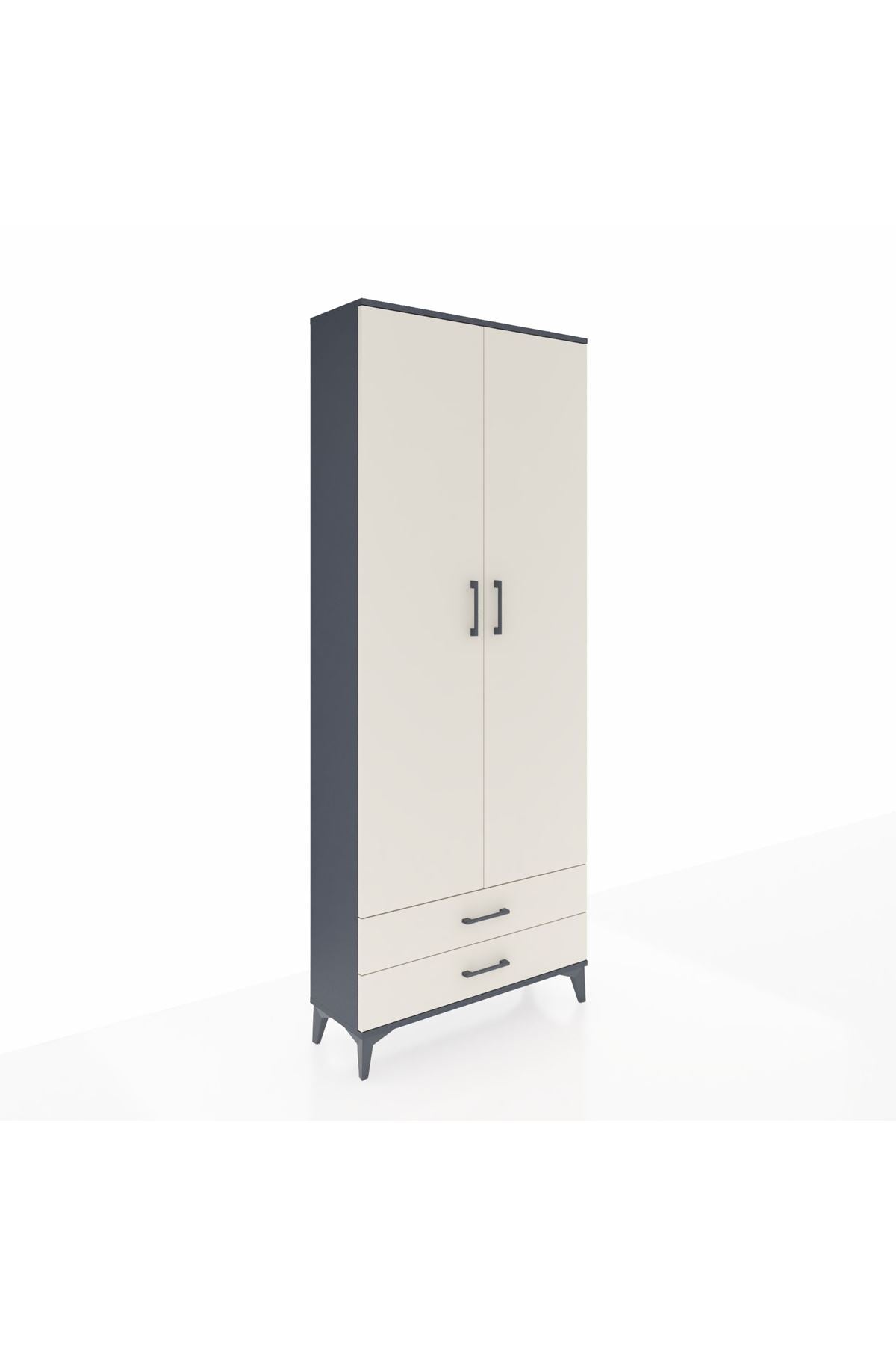 Arges Dolap 5 Raflı 2 Çekmeceli 2 Kapaklı 88x30x221 Antrasit-Aytaşı