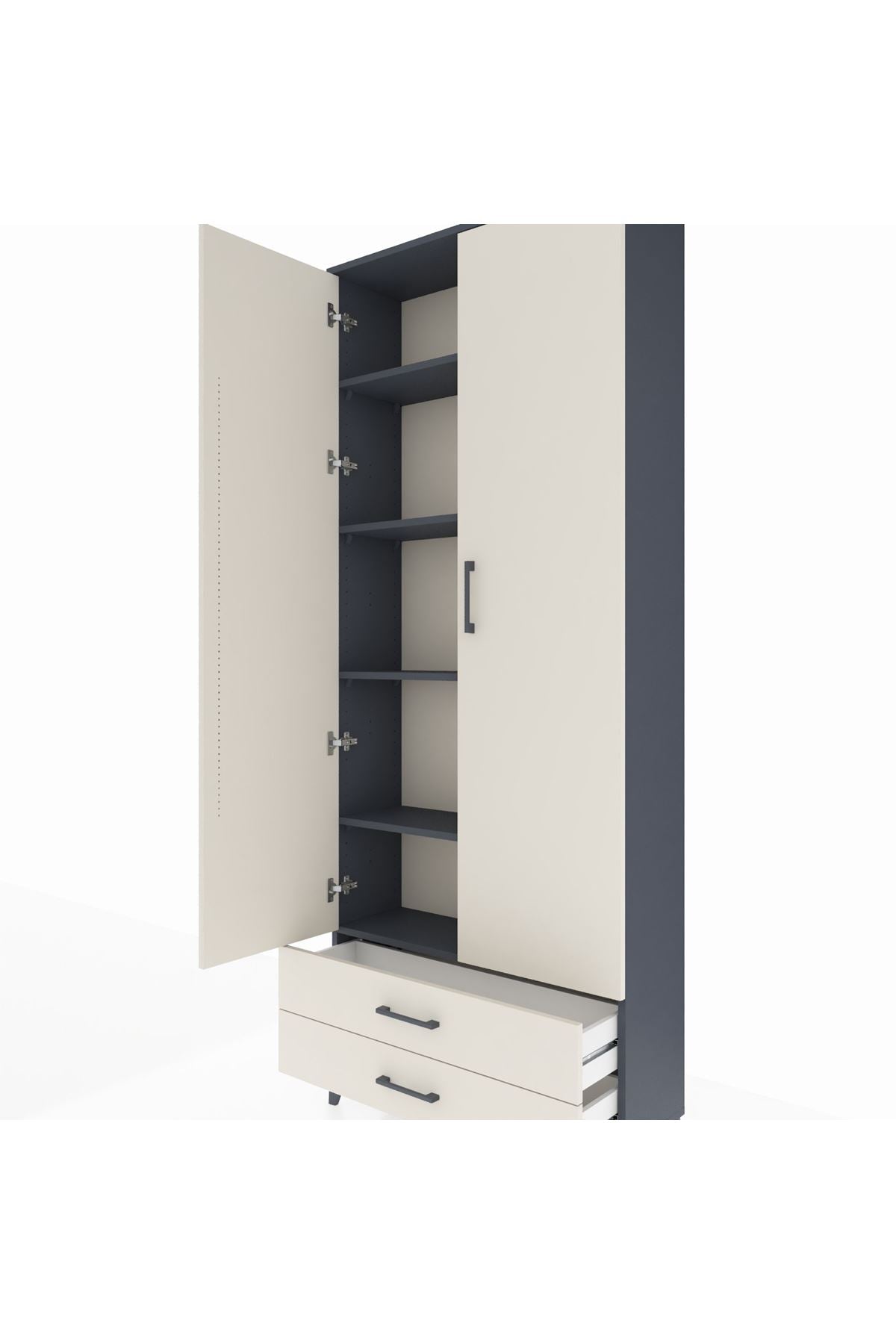 Arges Dolap 5 Raflı 2 Çekmeceli 2 Kapaklı 88x30x221 Antrasit-Aytaşı