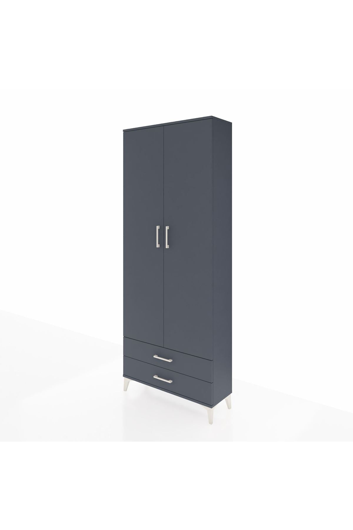 Arges Dolap 5 Raflı 2 Çekmeceli 2 Kapaklı 88x30x221 Antrasit-Antrasit