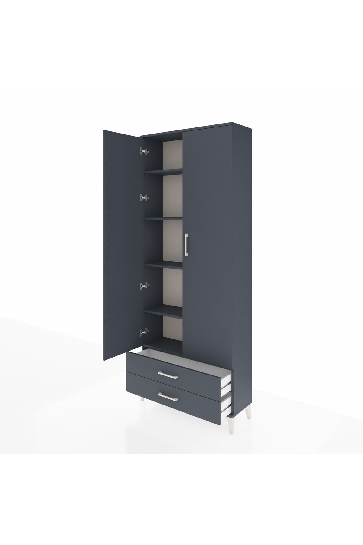 Arges Dolap 5 Raflı 2 Çekmeceli 2 Kapaklı 88x30x221 Antrasit-Antrasit