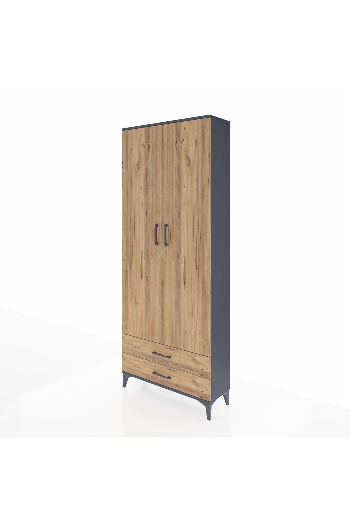 Arges Dolap 5 Raflı 2 Çekmeceli 2 Kapaklı 88x30x221 Antrasit-Çam