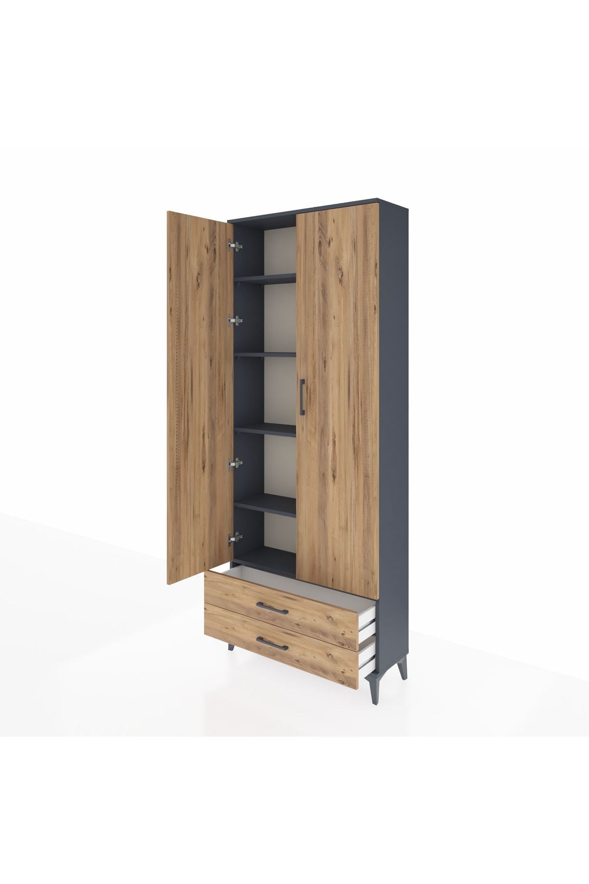 Arges Dolap 5 Raflı 2 Çekmeceli 2 Kapaklı 88x30x221 Antrasit-Çam