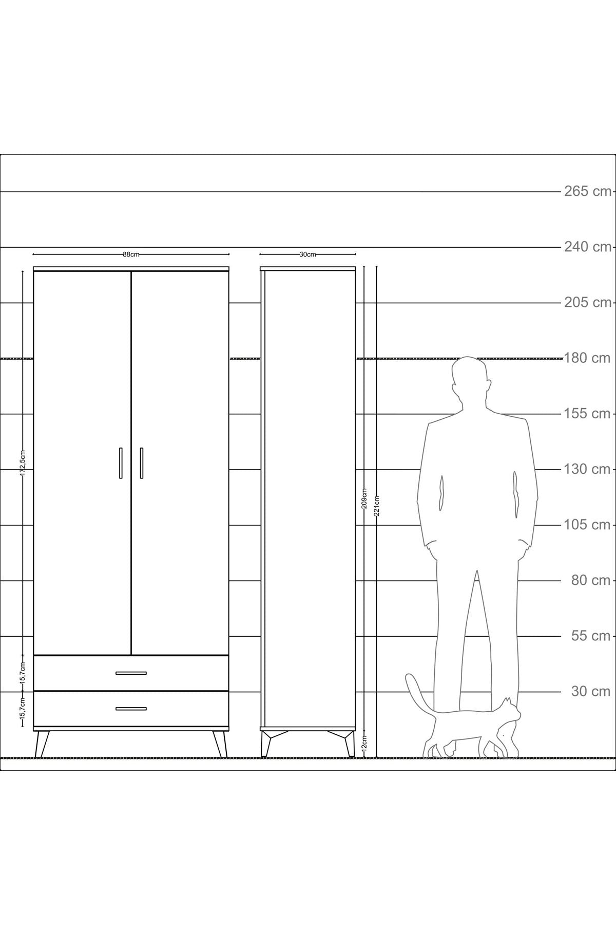 Arges Dolap 5 Raflı 2 Çekmeceli 2 Kapaklı 88x30x221 Antrasit-Çam