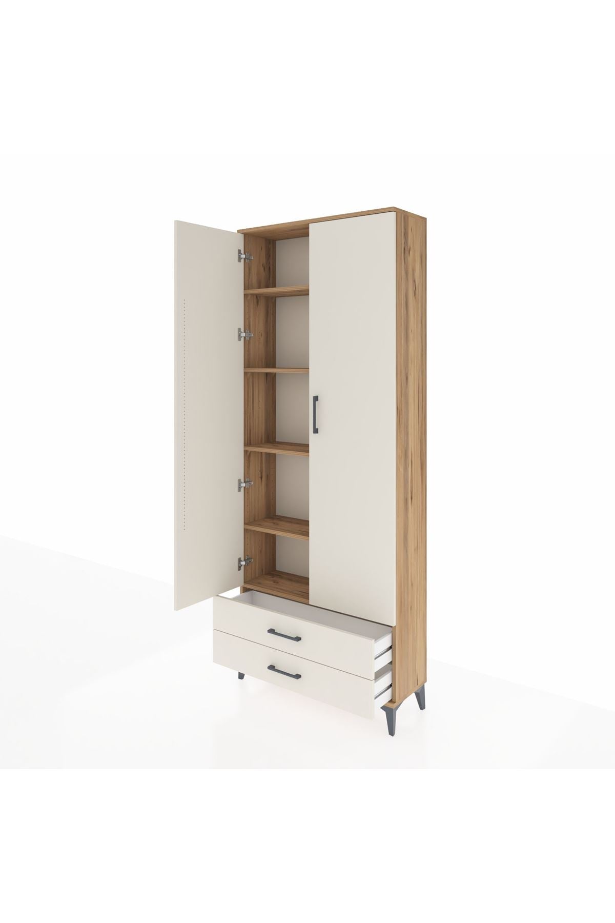 Arges Dolap 5 Raflı 2 Çekmeceli 2 Kapaklı 88x30x221 Çam-Aytaşı