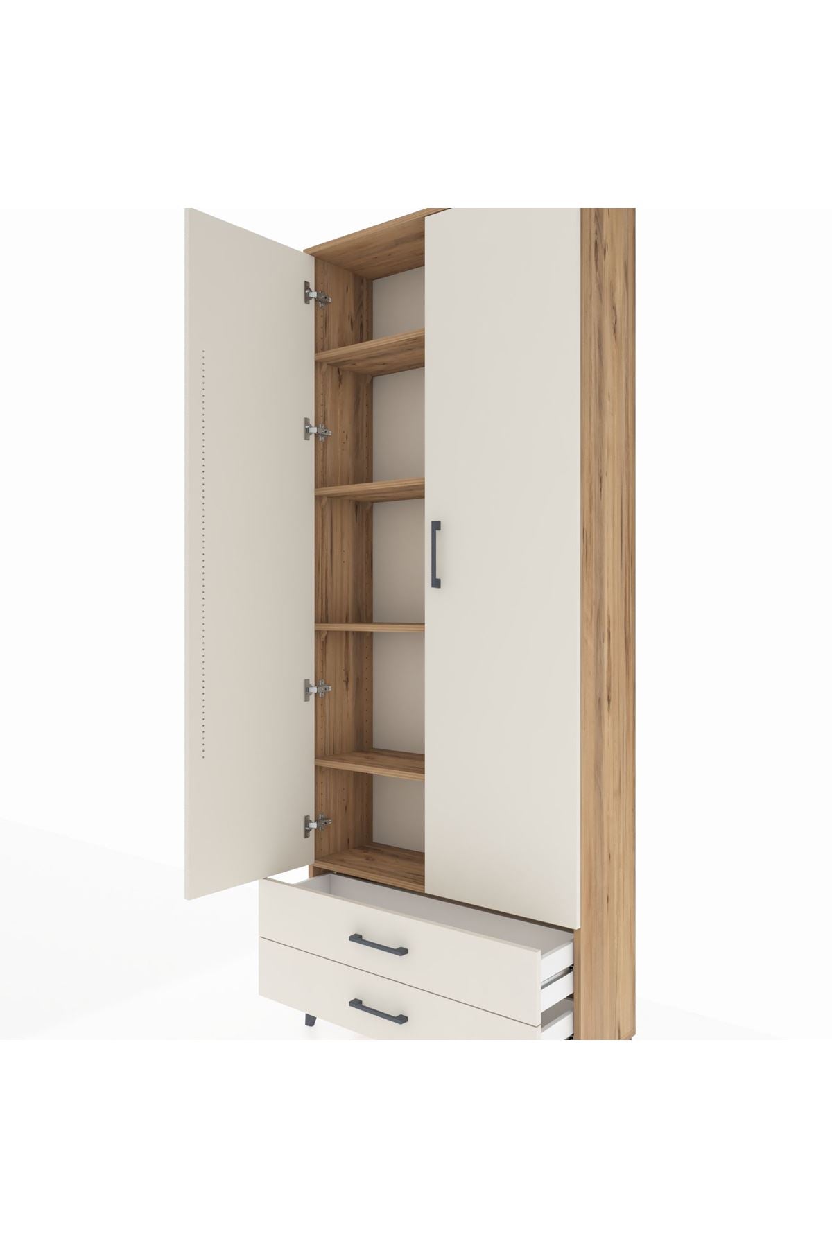 Arges Dolap 5 Raflı 2 Çekmeceli 2 Kapaklı 88x30x221 Çam-Aytaşı