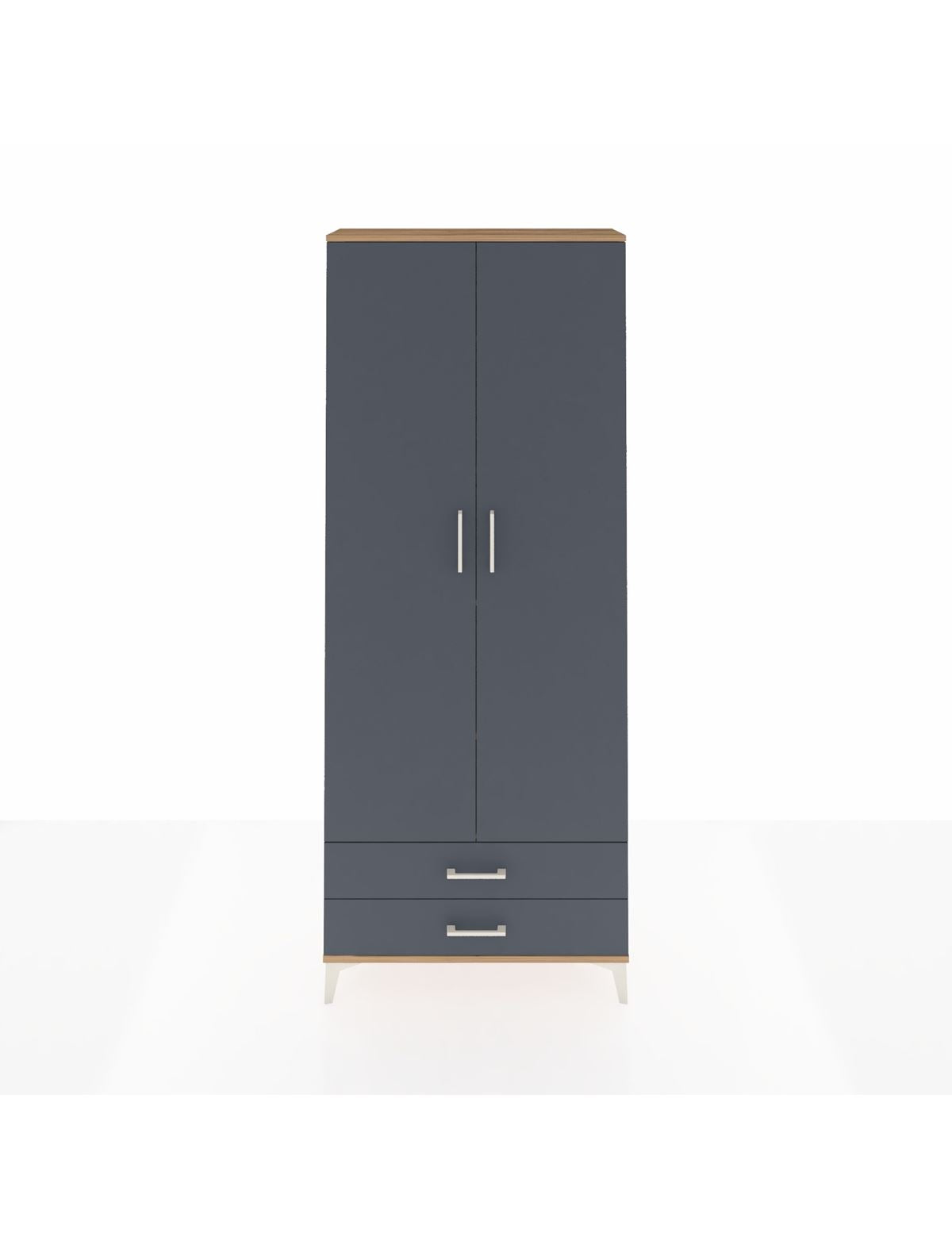 Arges Dolap 5 Raflı 2 Çekmeceli 2 Kapaklı 88x30x221 Çam-Antrasit