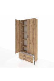 Arges Dolap 5 Raflı 2 Çekmeceli 2 Kapaklı 88x30x221 Çam-Çam