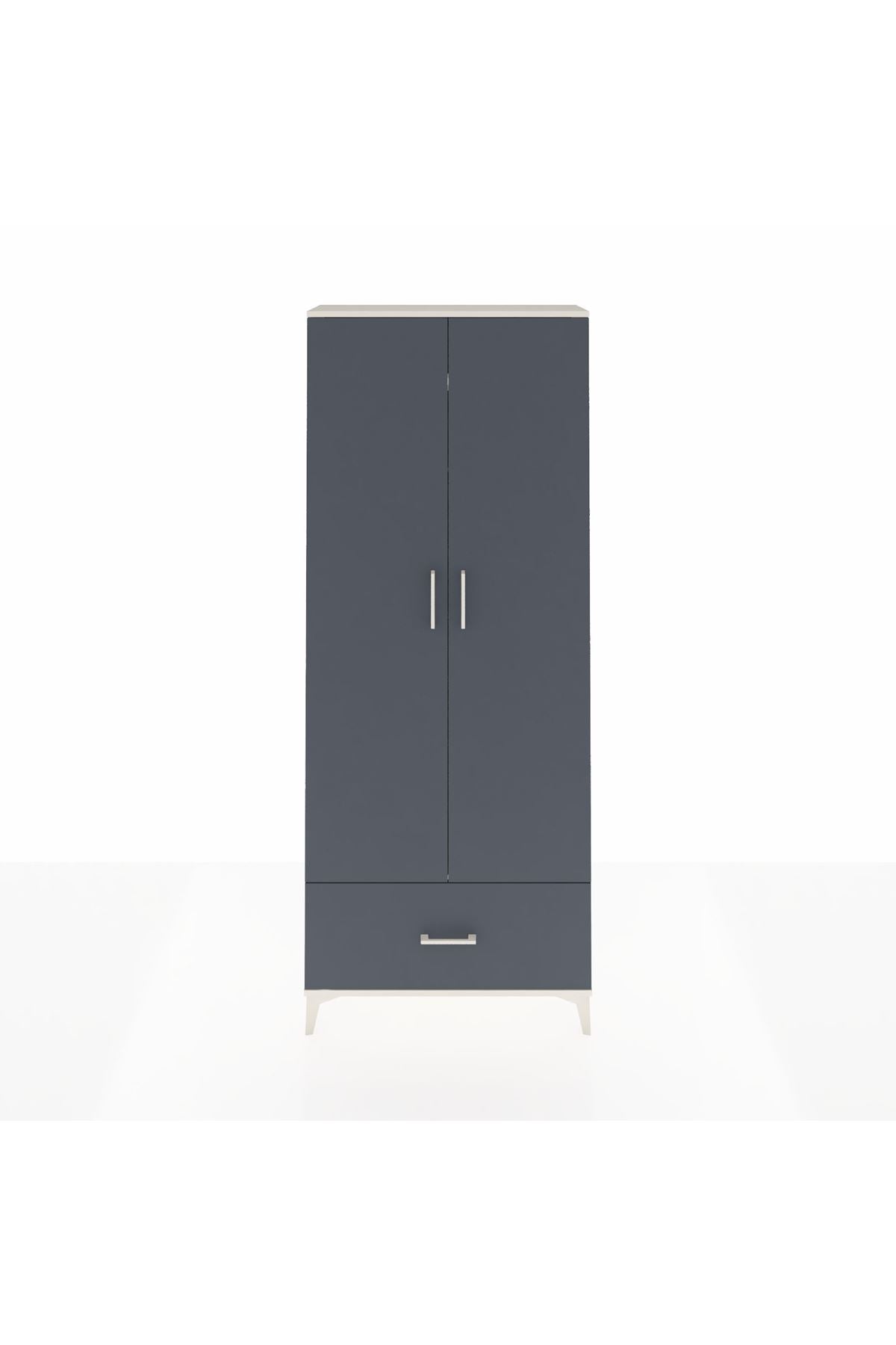 Arges Dolap 2 Raflı Tek Çekmeceli Tek Askılı 88x30x221 Aytaşı-Antrasit