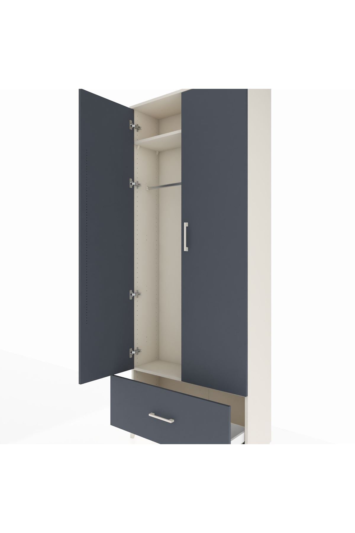 Arges Dolap 2 Raflı Tek Çekmeceli Tek Askılı 88x30x221 Aytaşı-Antrasit